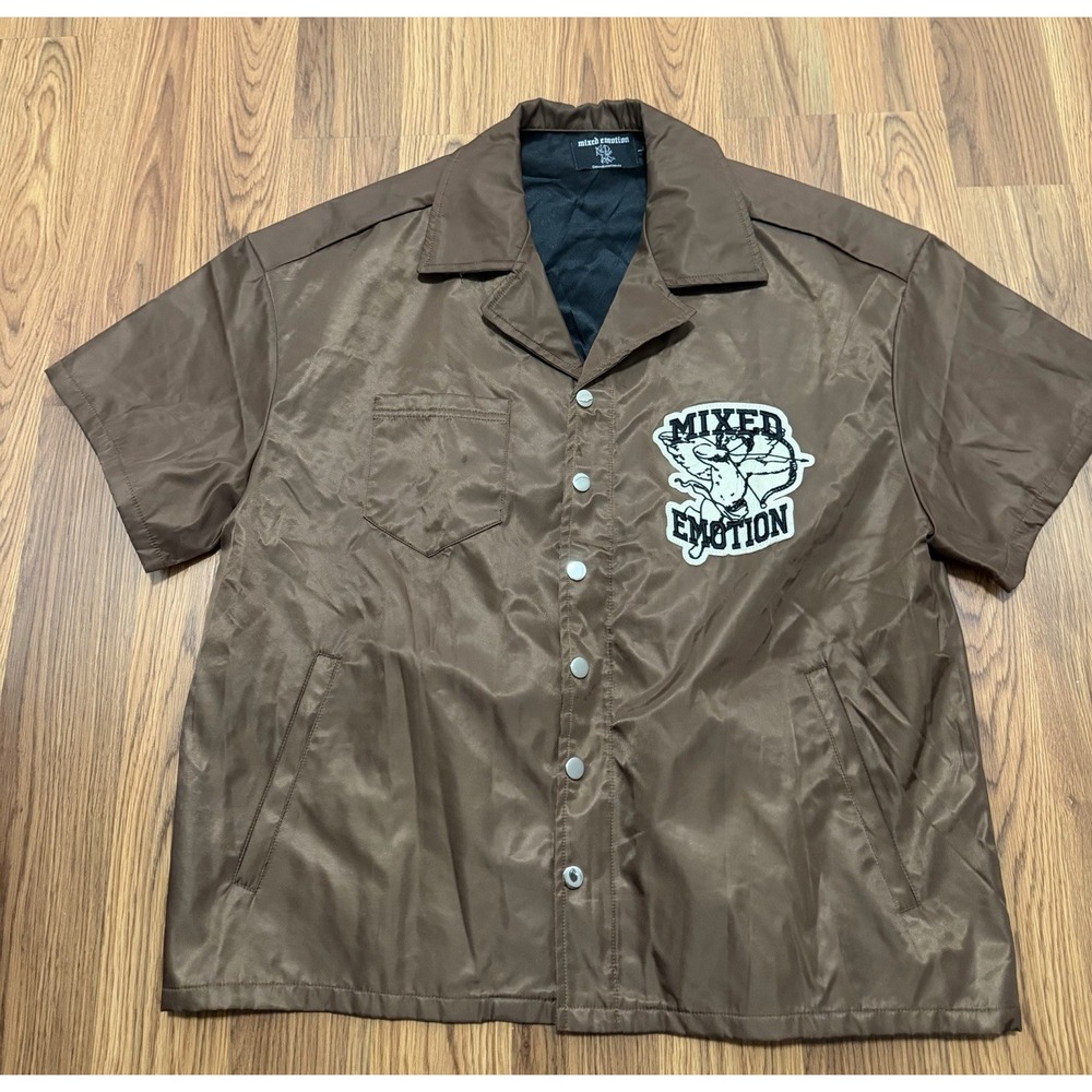 Mixed Emotion Jacket Mens Large Brown Cupid Archer Embroidered Streetwear